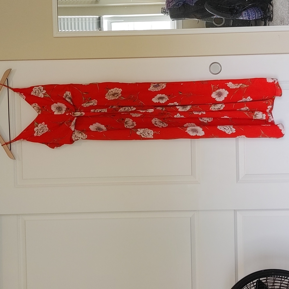 Red floral maxi dress